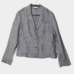 Eileen Fisher 100% Linen Pinstripe Blazer Jacket Blue M Minimalist Office Career